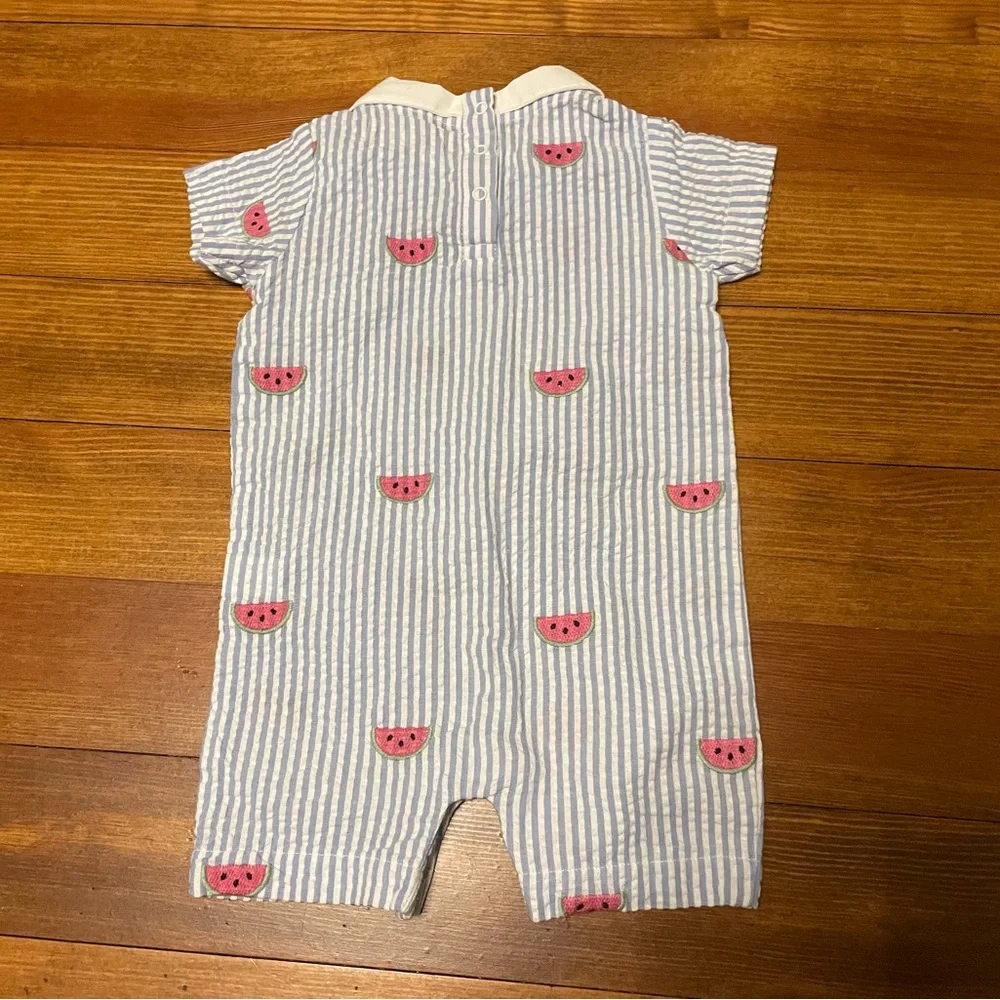 Monica & Andy Seersucker Peter Pan Collar Watermelon Romper Size 3-6 Months